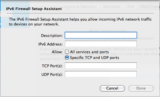 IPv6 Firewall exceptions